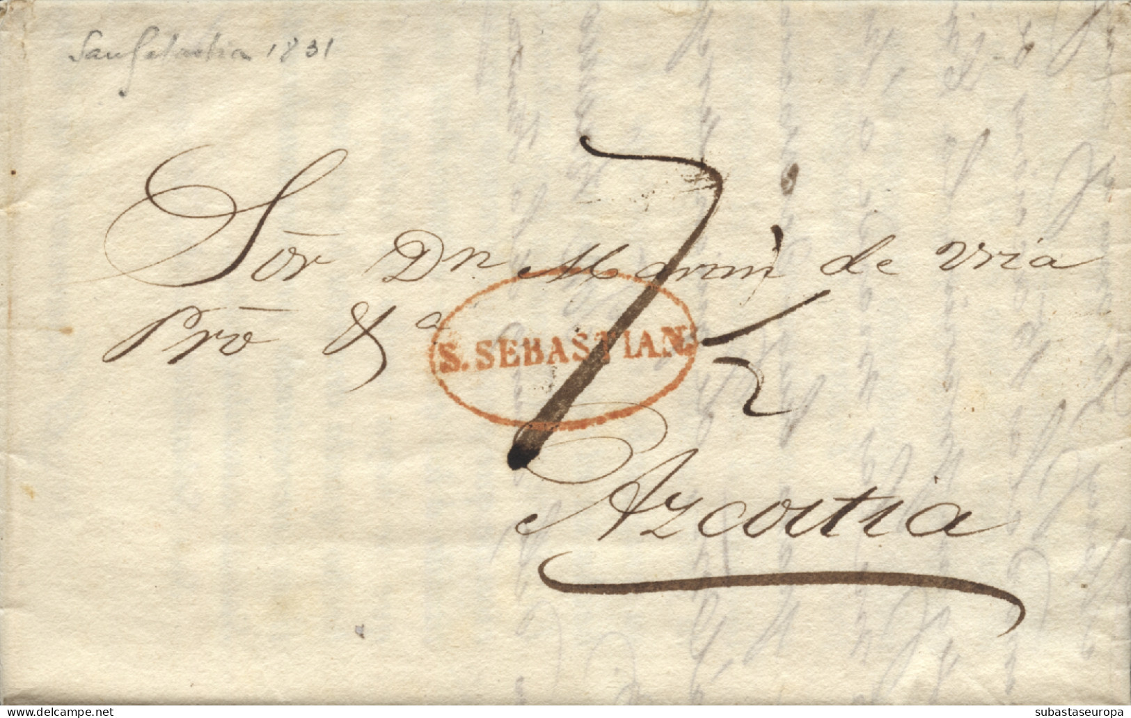 D.P. 11. 1831 (20 SEP). Carta Impresa De San Sebastián A Azcoitia. Marca Nº 25R. Bonita. - ...-1850 Prephilately