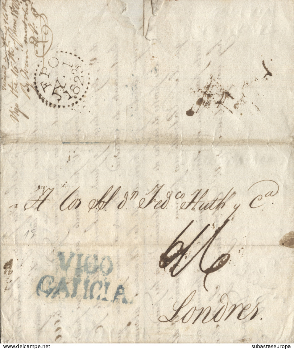 D.P. 16. 1823(30 MAY). Carta De Santander A Londres. Marca De Vigo Nº 9A. Muy Bonita. - ...-1850 Préphilatélie