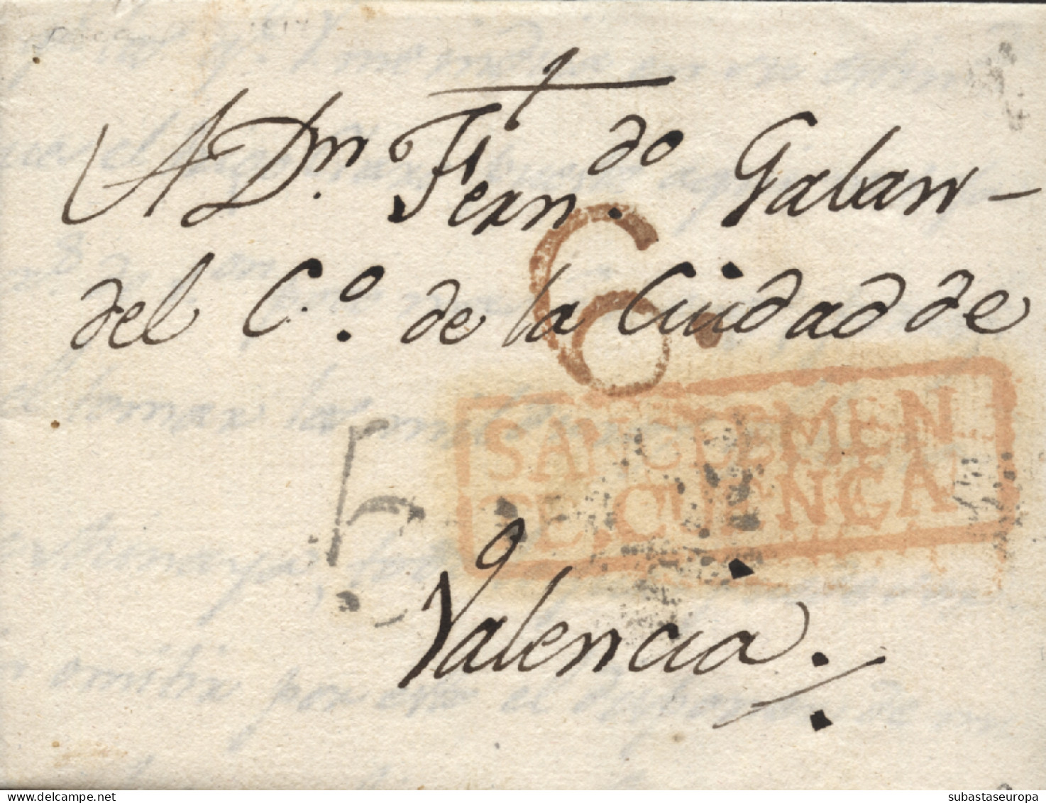 D.P. 18. 1817 (13 AGO). Carta De La Roda A Valencia. Marca San Clemente Nº 5R. Rara. - ...-1850 Prephilately