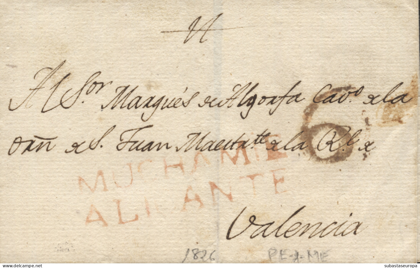 D.P. 20. 1816. Envuelta De Muchamiel A Valencia. Marca Nº 1R. Porteo 6. - ...-1850 Prephilately