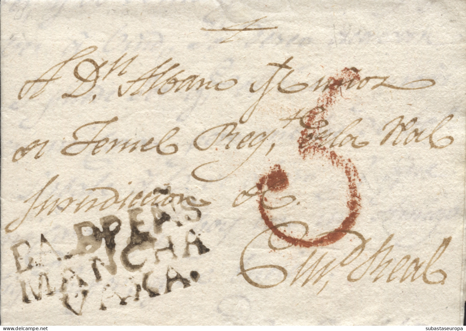D.P. 23. 1806 (17 FEB). Carta De Valdepeñas A Ciudad Real. Marca Nº 1N. Rara. - ...-1850 Vorphilatelie