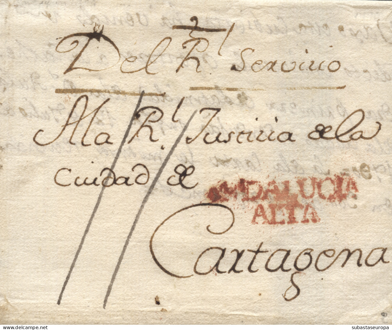 D.P. 24. 17490 (17 JUL). Carta De Andújar A Cartagena. Marca Nº 2R. Manuscrito "Del Real Servicio". RRR. - ...-1850 Préphilatélie