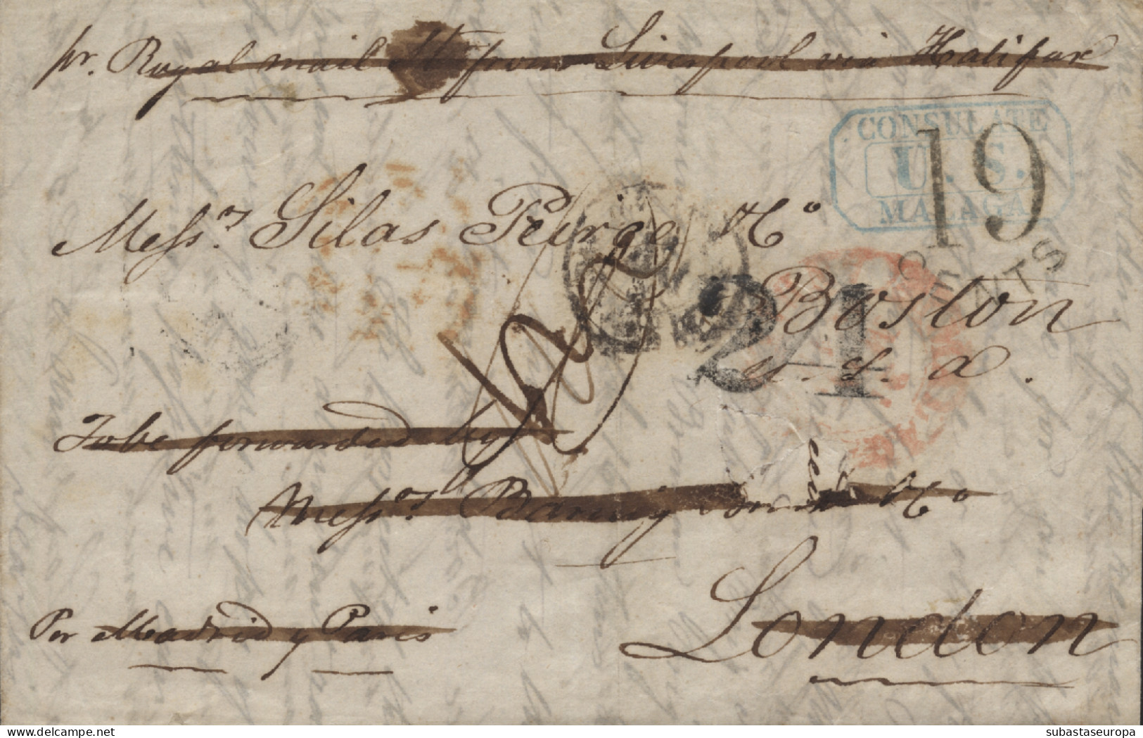 D.P. 25. 1849. Carta De Málaga A Londres. Marca Nº 31A. Rarísima Pese Ligera Rotura En El Frente. - ...-1850 Prephilately