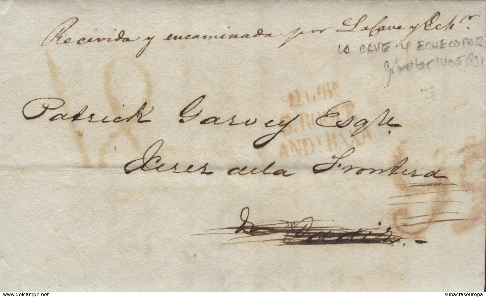 D.P. 25. 1831 (18 JUL). Carta De Gibraltar A Jerez De La Frontera. Marca De San Roque Nº 10R. Manuscrito "Recibida Y Enc - ...-1850 Prephilately