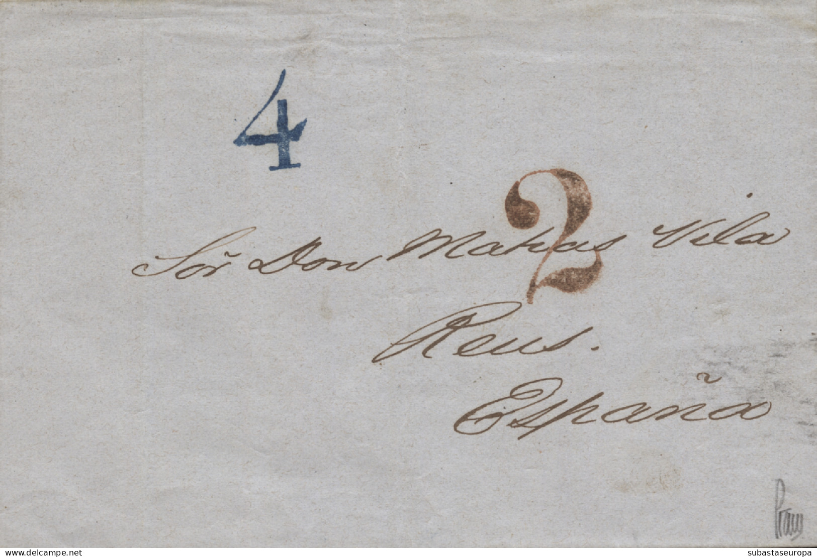 ESTADOS UNIDOS. Carta Circulada Desde Savannah A Reus (España), Año 1859. Marca "2" Inglesa Y "4" Española. Preciosa. Ex - Storia Postale