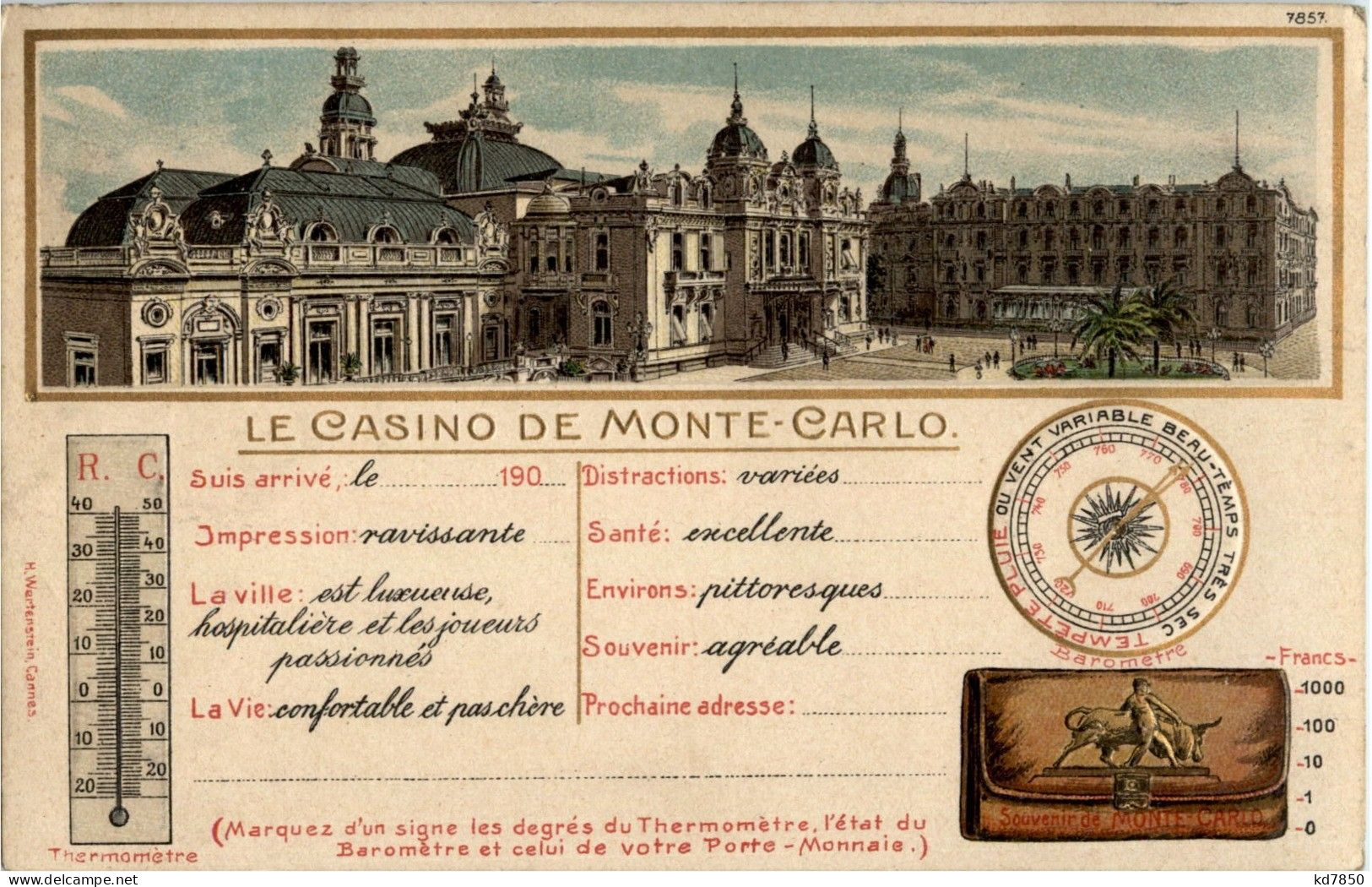 Souvenir De Monte Carlo - Litho - Sonstige & Ohne Zuordnung