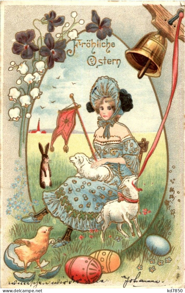 Ostern - Frau Mit Schaf Hase - Easter