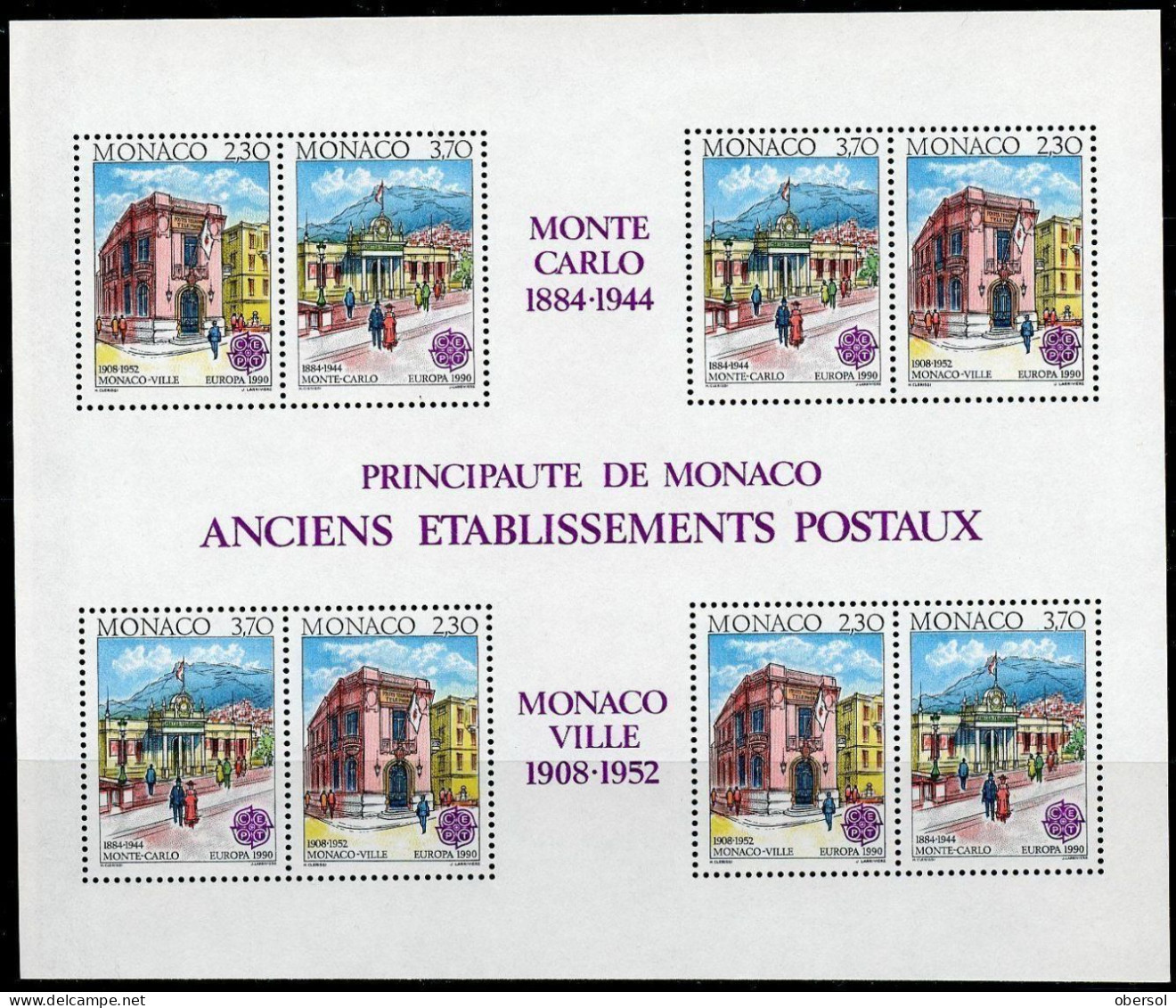 Monaco 1990 - Montecarlo Postal Facilites EUROPA CEPT MNH Sheet Ref USD 4 - Unused Stamps