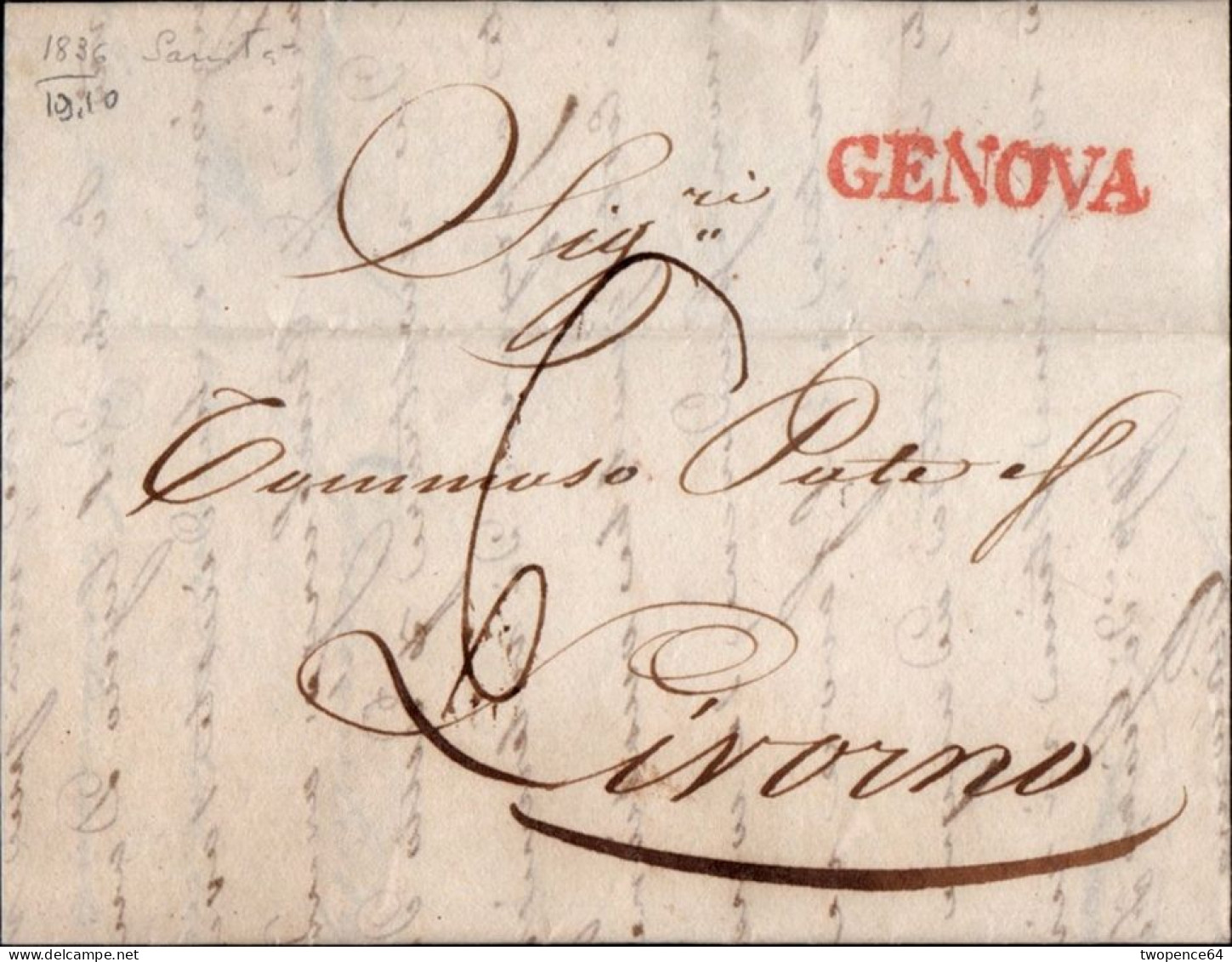 B36 - LETTERA DAGENOVA A LIVORNO 1836 - 1. ...-1850 Prefilatelia