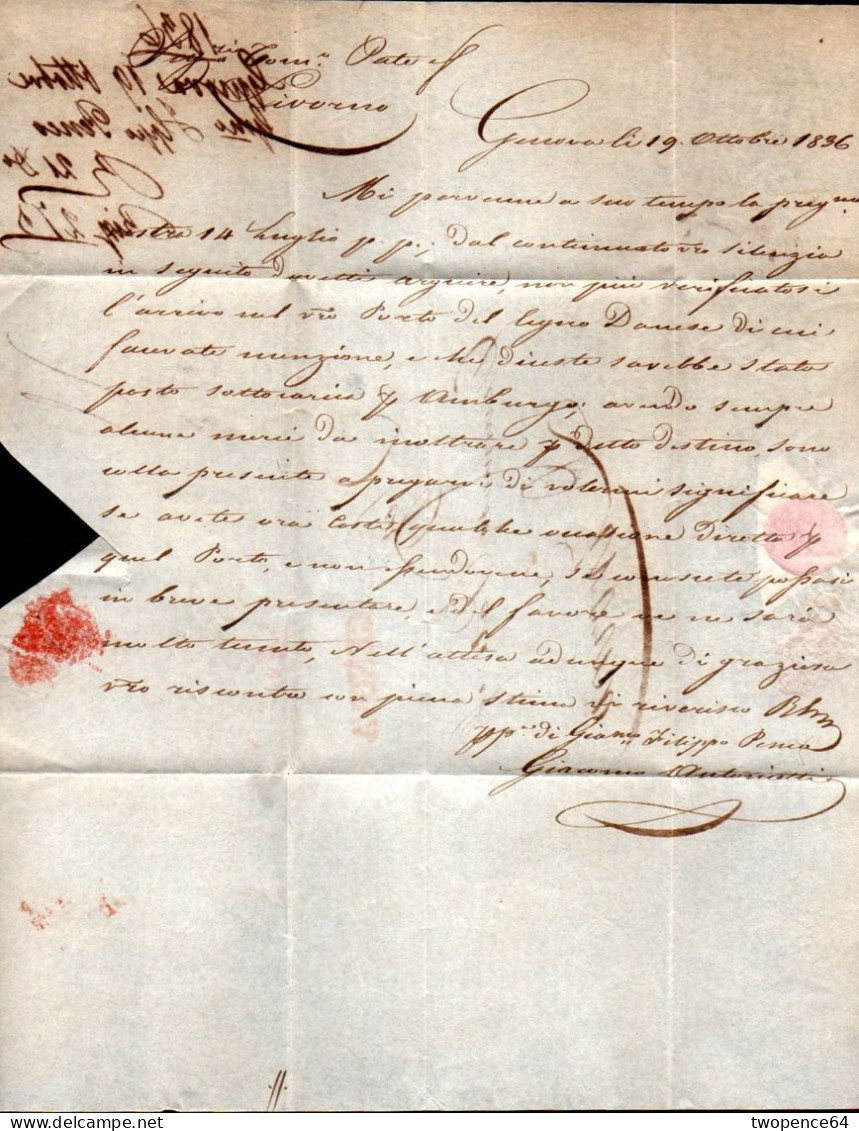 B36 - LETTERA DAGENOVA A LIVORNO 1836 - 1. ...-1850 Prefilatelia