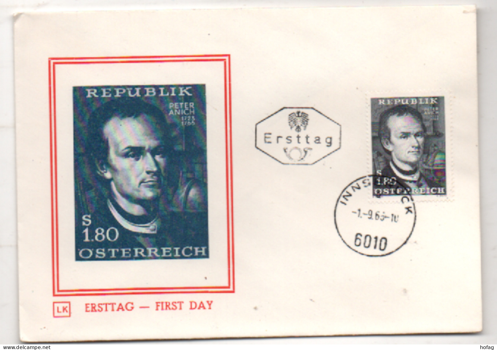 Österreich 1966 MiNr.: 1216 Anich; Austria FDC Scott: 771 YT: 1051 Sg: 1478 - FDC