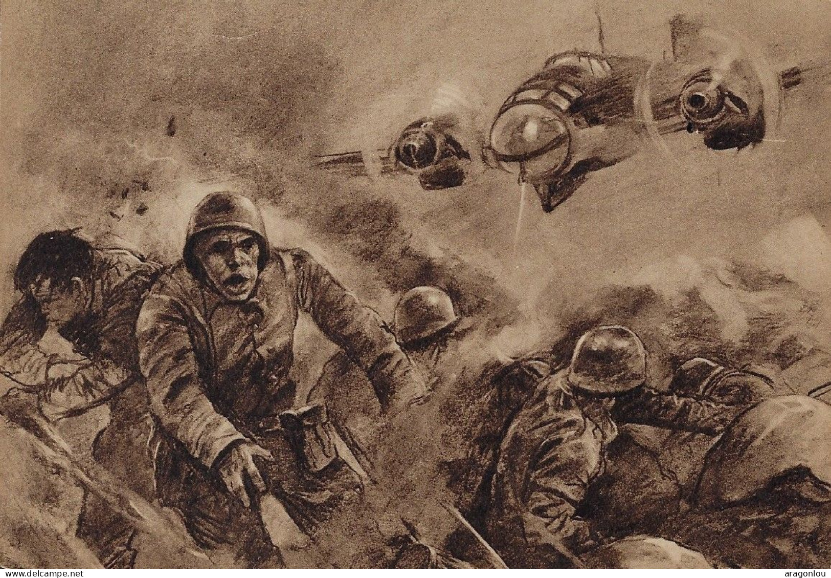 Europa - Deutschland-Drittes Reich - Postkarte  -     Ein Deutsches Kampfflugzeug Greift Im Tiefflug Polnische Stellung - Weltkrieg 1939-45