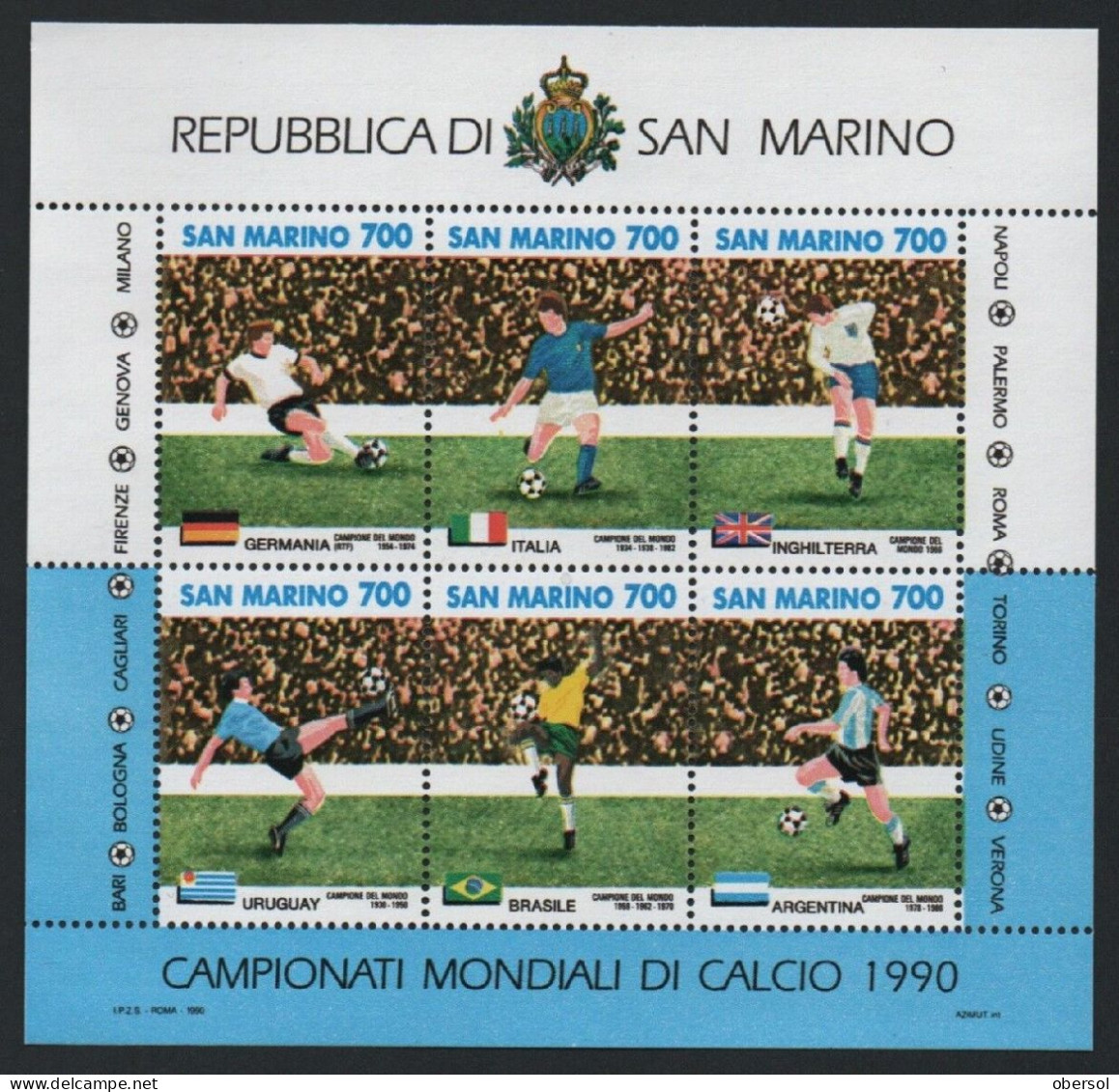 San Marino 1990 Worldcup Soccer Football Complete MNH Souvenir Sheet - Neufs