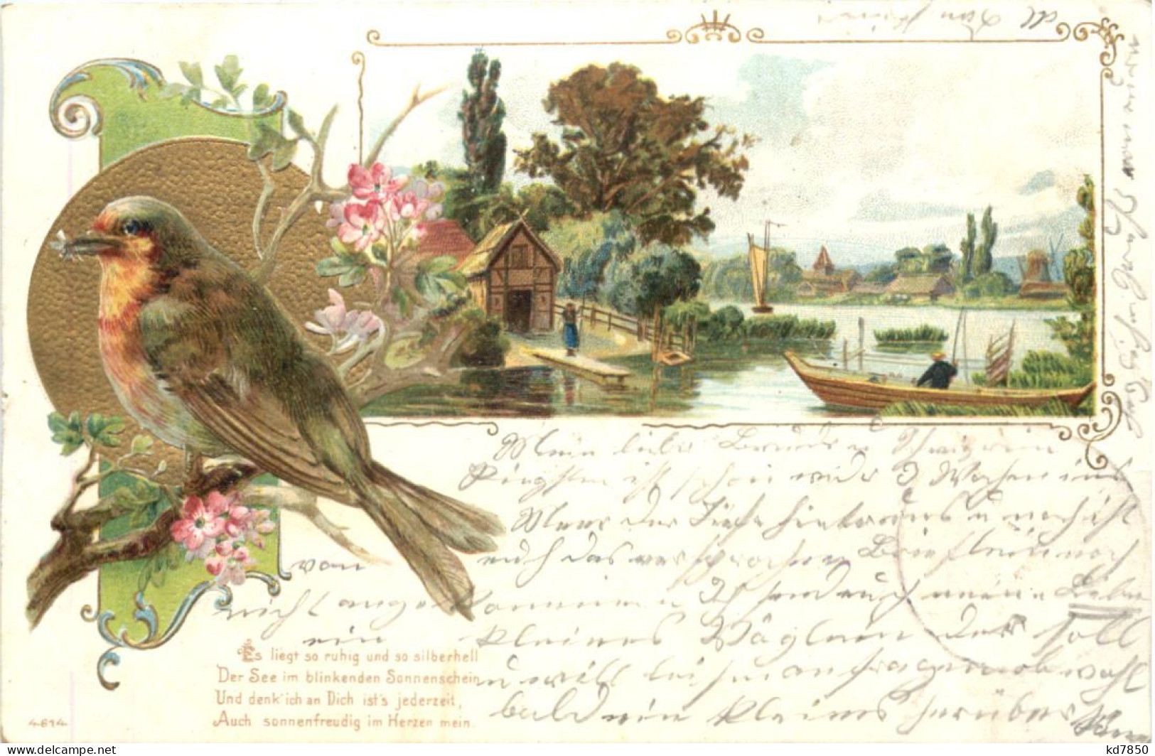 Vogel - Landschaft - Prägekarte - Oiseaux