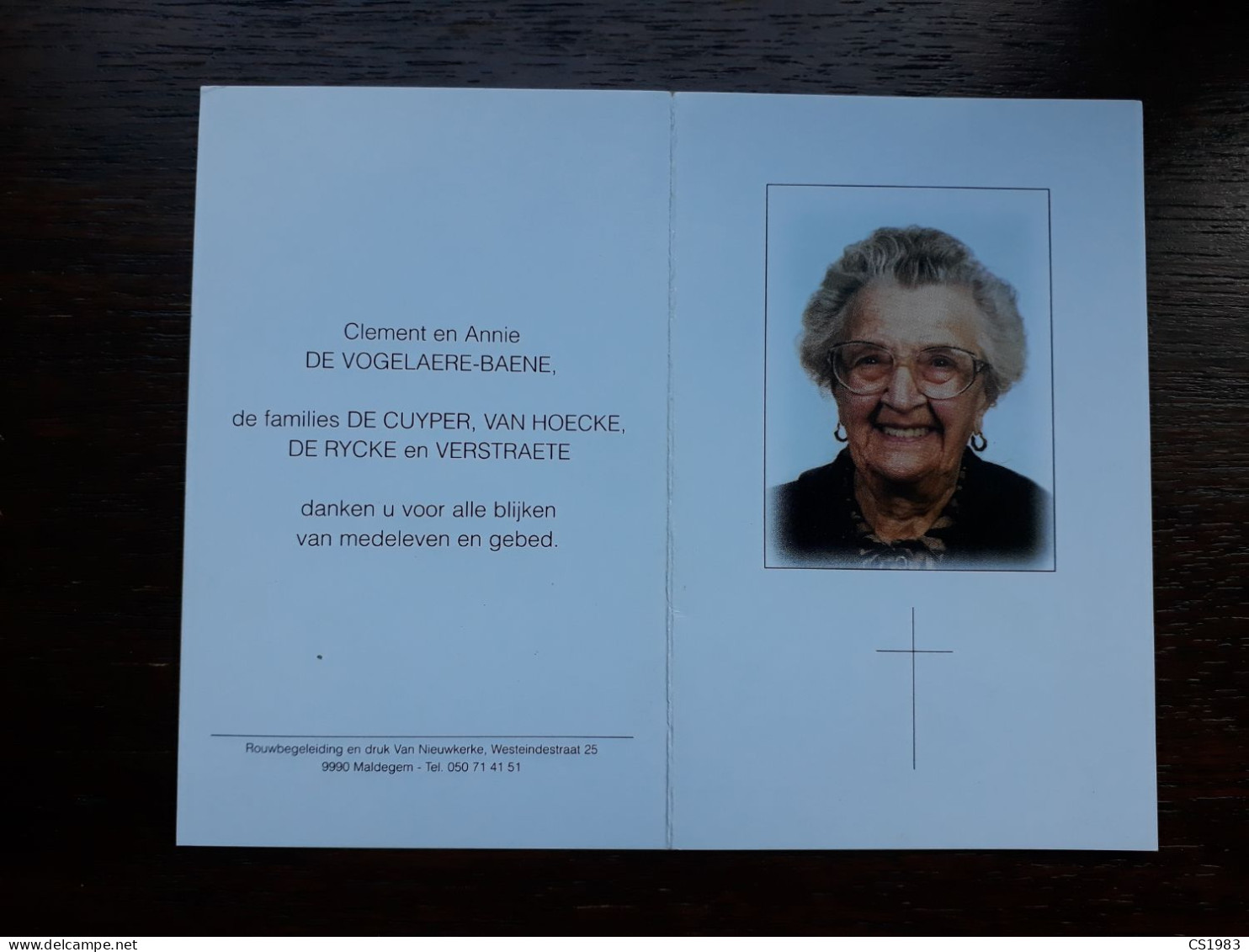 Camilla De Cuyper ° Maldegem 1912 + Maldegem 2003 X Van Hoecke (Fam: De Rycke - Verstraete - De Vogelaere - Baene) - Obituary Notices