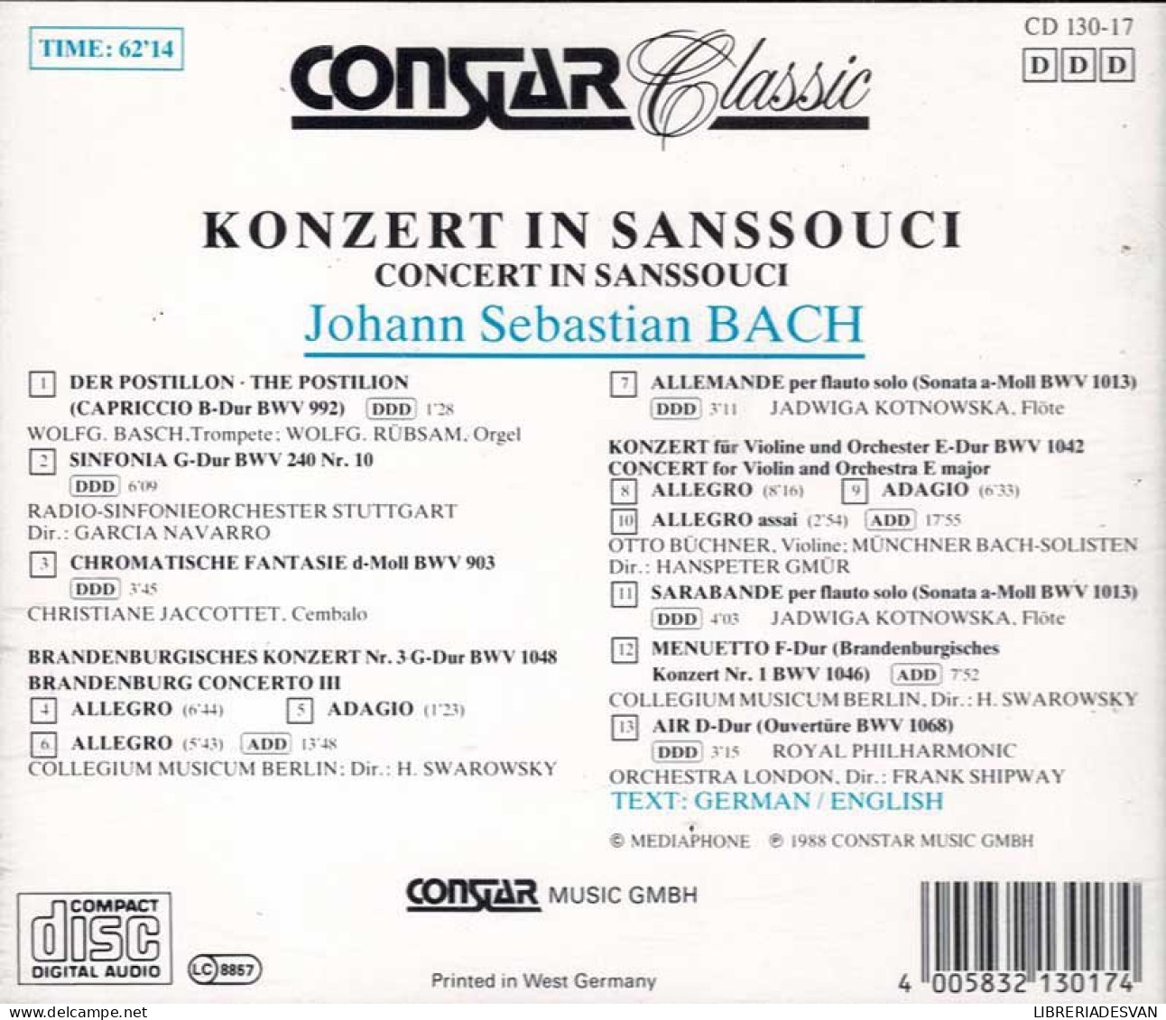 Johann Sebastian Bach - Konzert In Sanssouci. CD - Klassik