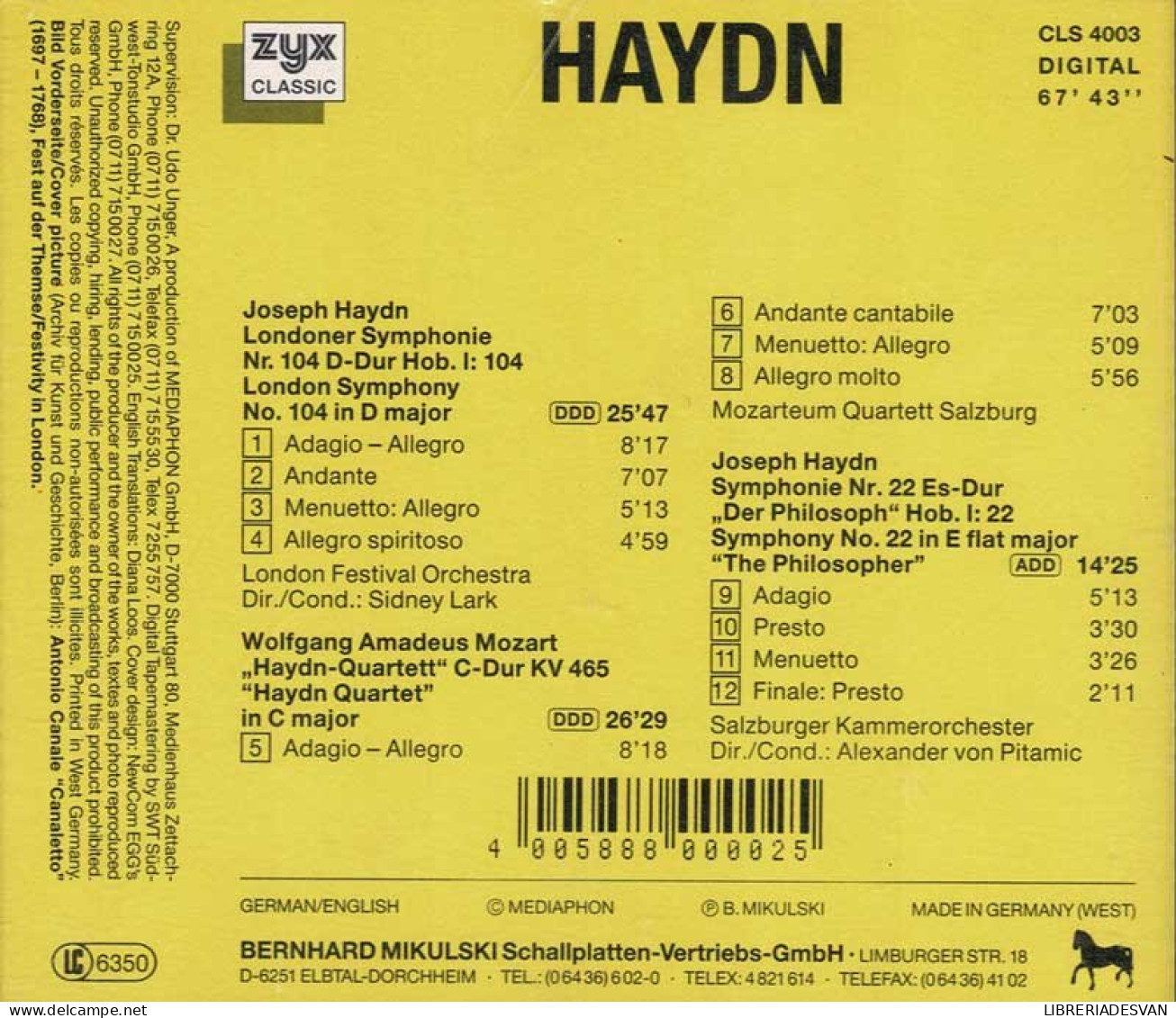 Haydn / Mozart - Symphony The Philosopher / Haydn Quartett. CD - Classica