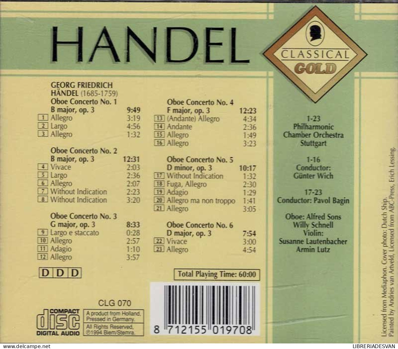 Handel - Oboe Concertos. CD - Clásica
