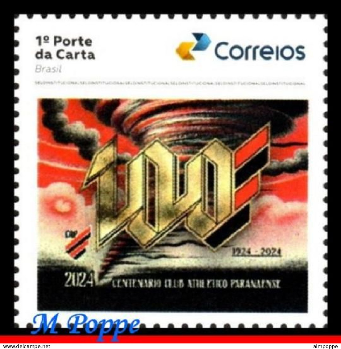 Ref. BR-V2024-54 BRAZIL 2024 CLUB ATHLETICO PARANAENSE, 100 YEARS, CAP, FAMOUS CLUB, FOOTBALL/SOCCER, MNH - Club Mitici