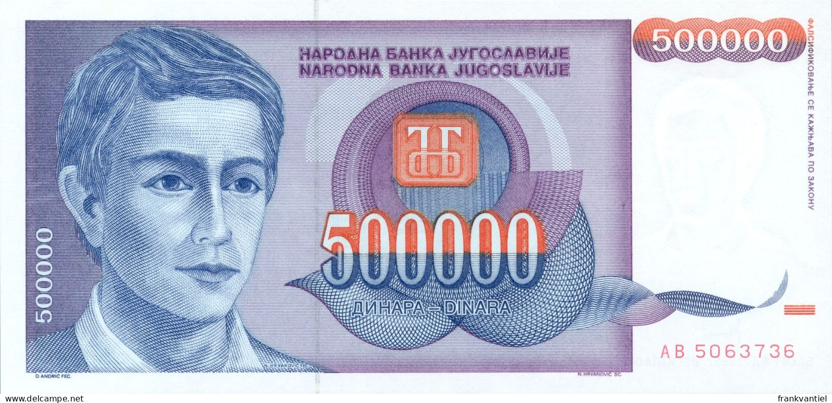 Yugoslavia P-119 500000 Dinara 1993 UNC - Yougoslavie