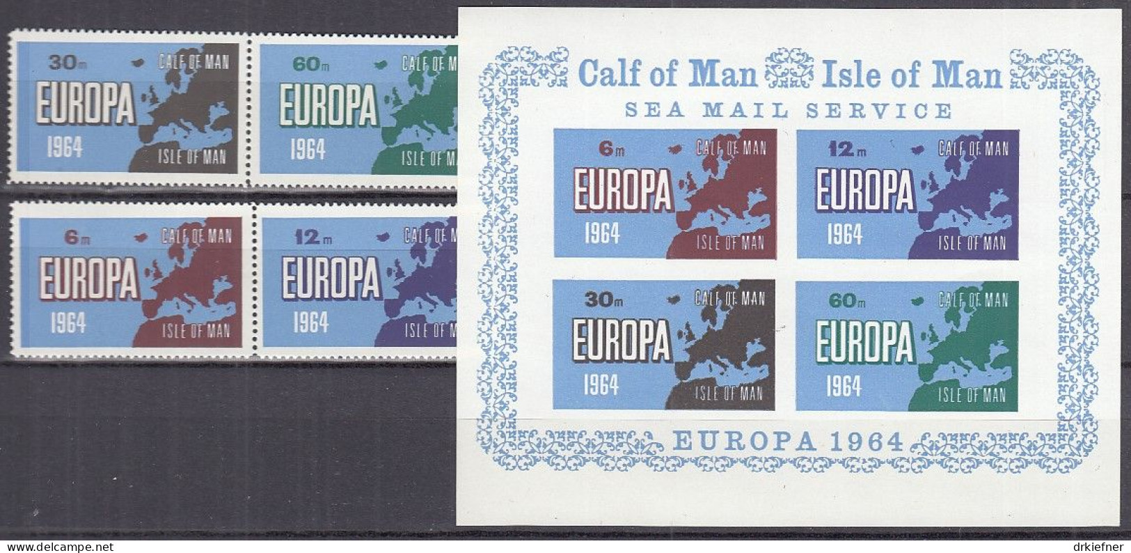 INSEL CALF OF MAN (Isle Of Man), Nichtamtl. Briefmarken, Block + 4 Marken, Ungebraucht **, Europa 1964, Landkarte - Man (Ile De)