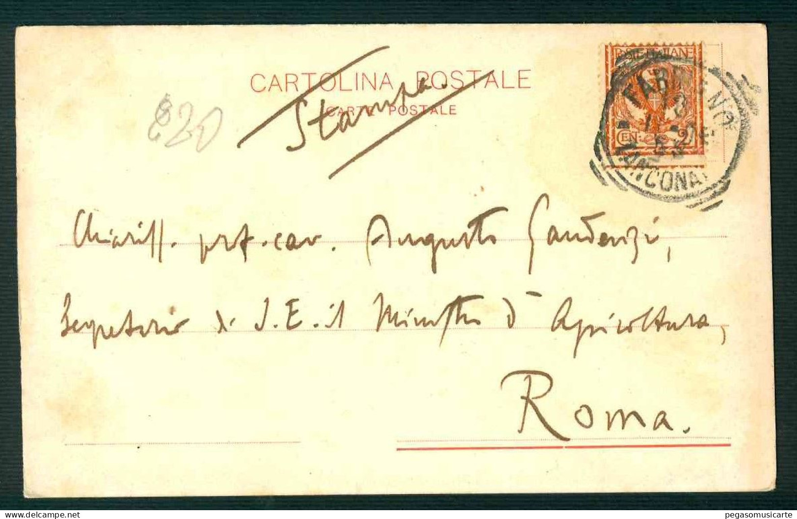 BF092 MONASTERO DI FONTE AVELLANA - PESARO URBINO - 1902 - STORIA POSTALE PER MINISTERO AGRICOLTURA - Sonstige & Ohne Zuordnung