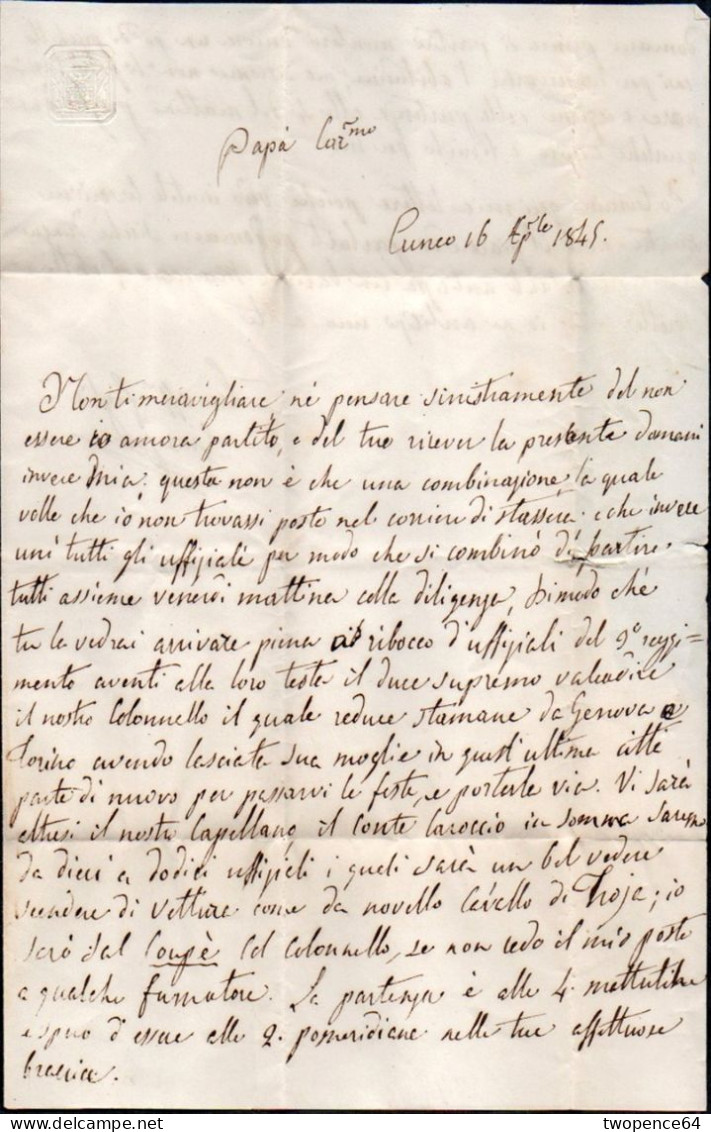 B37x - LETTERA PREFILATELICA DA CUNEO A TORINO 1845 - ...-1850 Préphilatélie