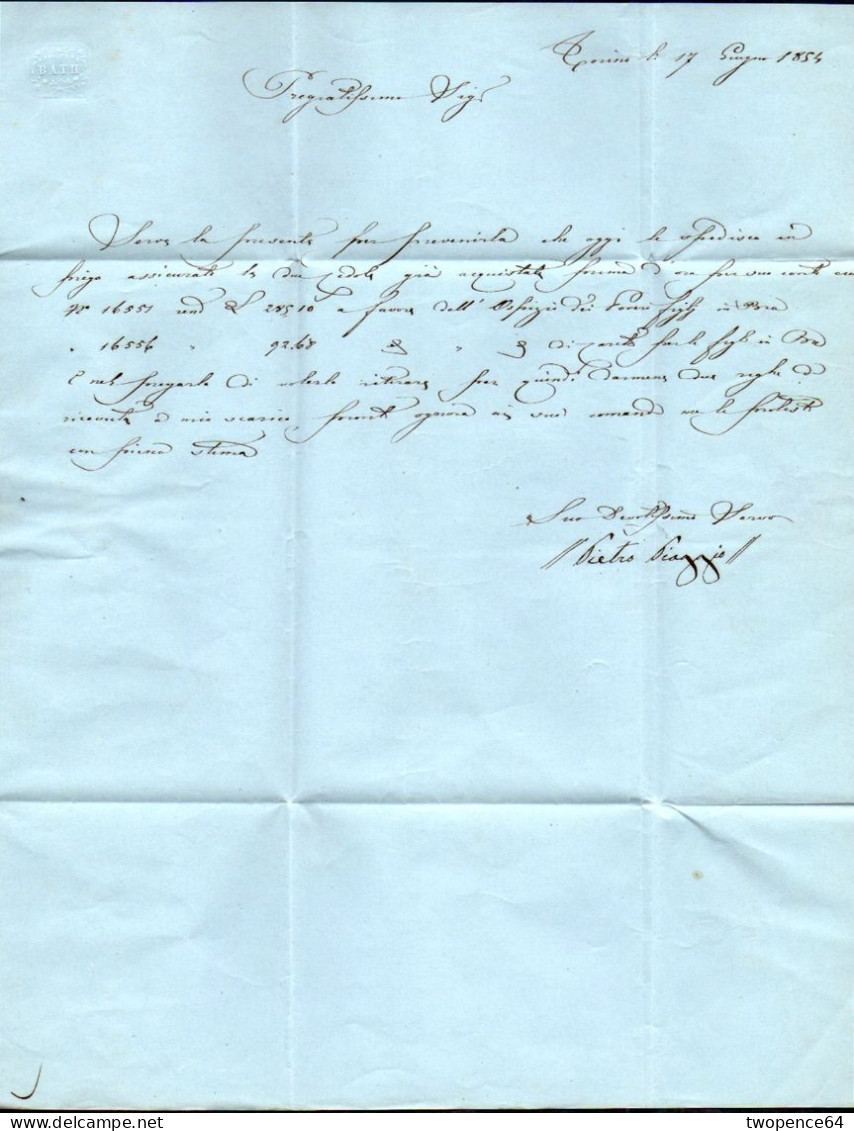 B38 - LETTERA DA TORINO A BRA' 1854 - ...-1850 Préphilatélie