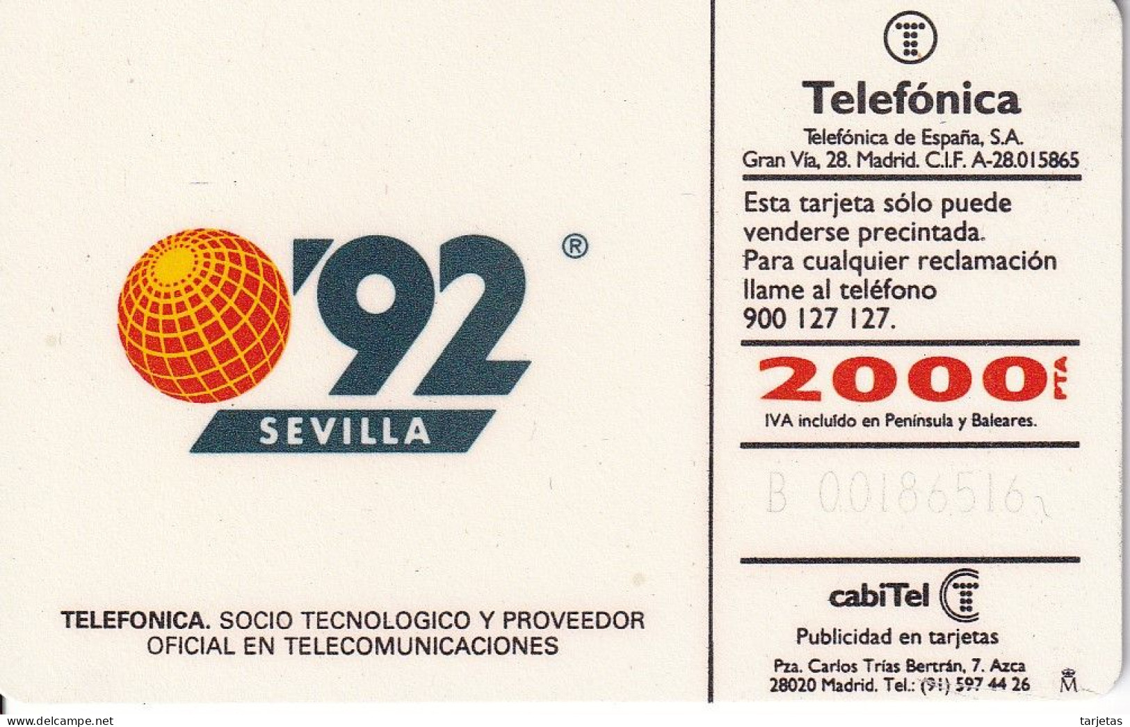 CP-006 (CON LA M) TARJETA DE ESPAÑA DE LA EXPO SEVILLA 92 - A. GONZALEZ - Conmemorativas Y Publicitarias