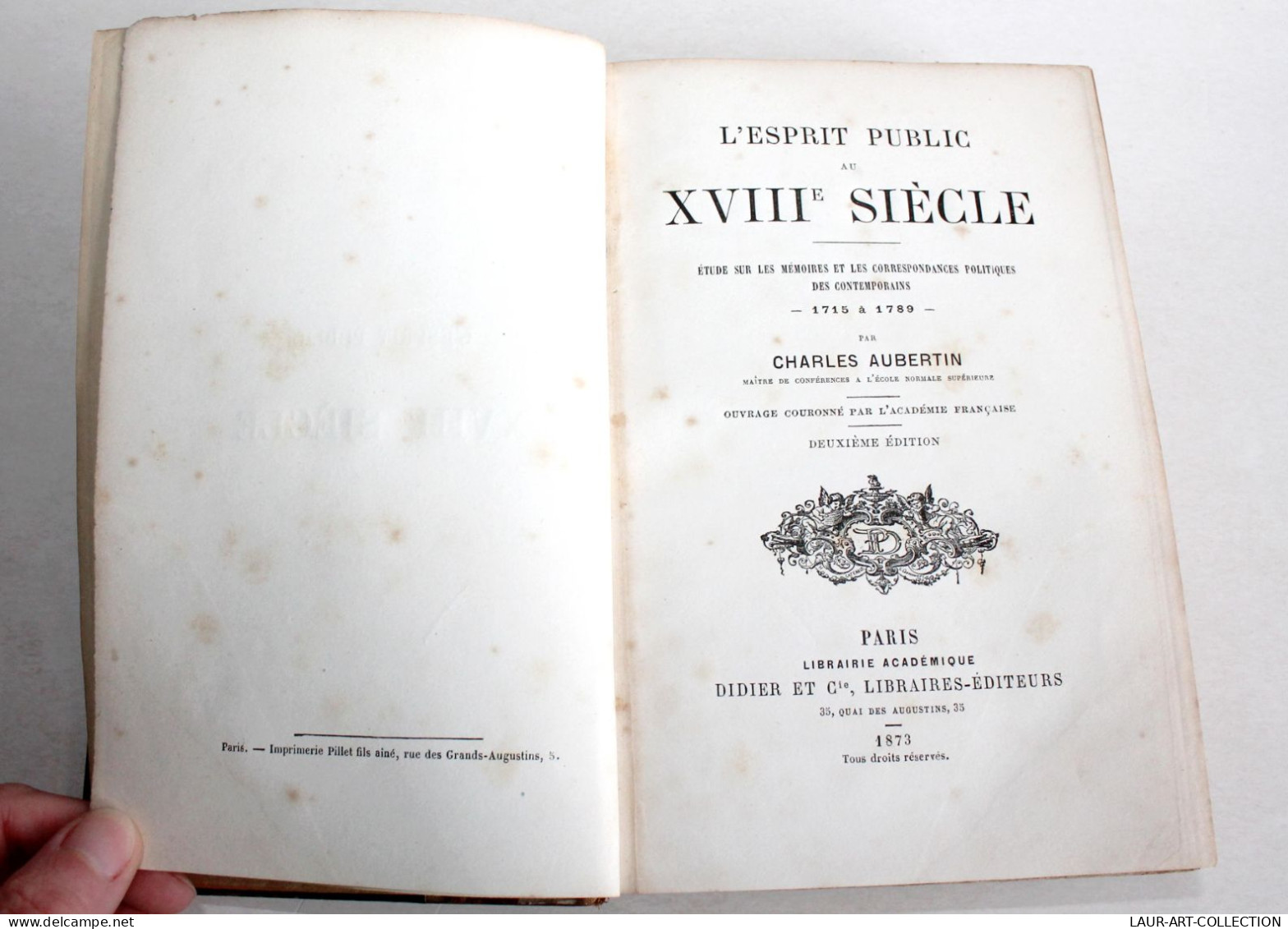 ESPRIT PUBLIC AU XVIIIe, ETUDE MEMOIRE CORRESPONDANCE POLITIQUE De AUBERTIN 1873 / ANCIEN LIVRE XIXe SIECLE (2603.123) - 1801-1900