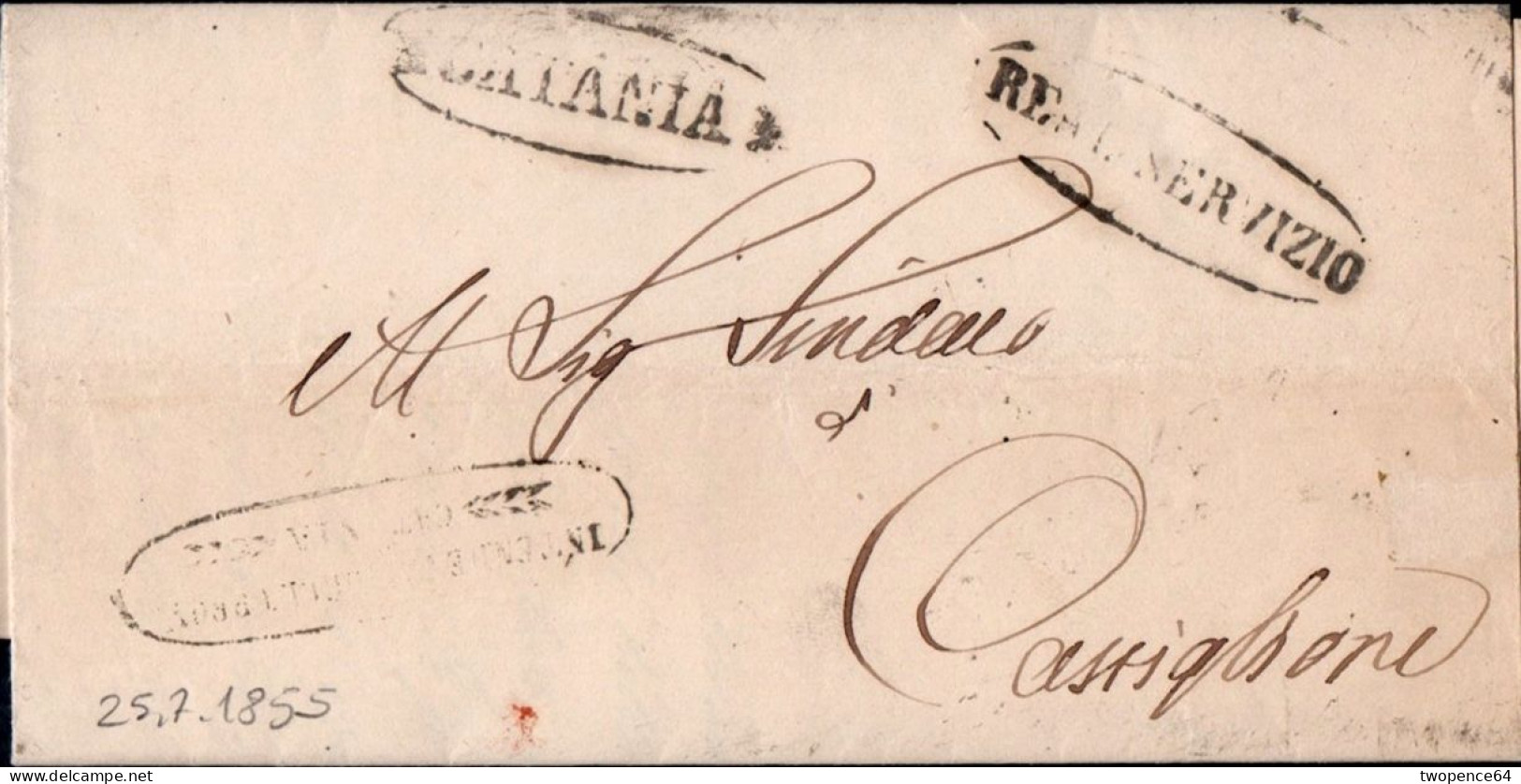 B3*9 - LETTERA PREFILATELICA DA CATANIA A CASTIGLIONE 1855 - 1. ...-1850 Prefilatelia