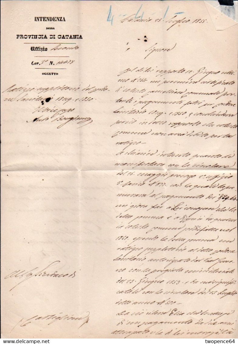 B3*9 - LETTERA PREFILATELICA DA CATANIA A CASTIGLIONE 1855 - ...-1850 Préphilatélie