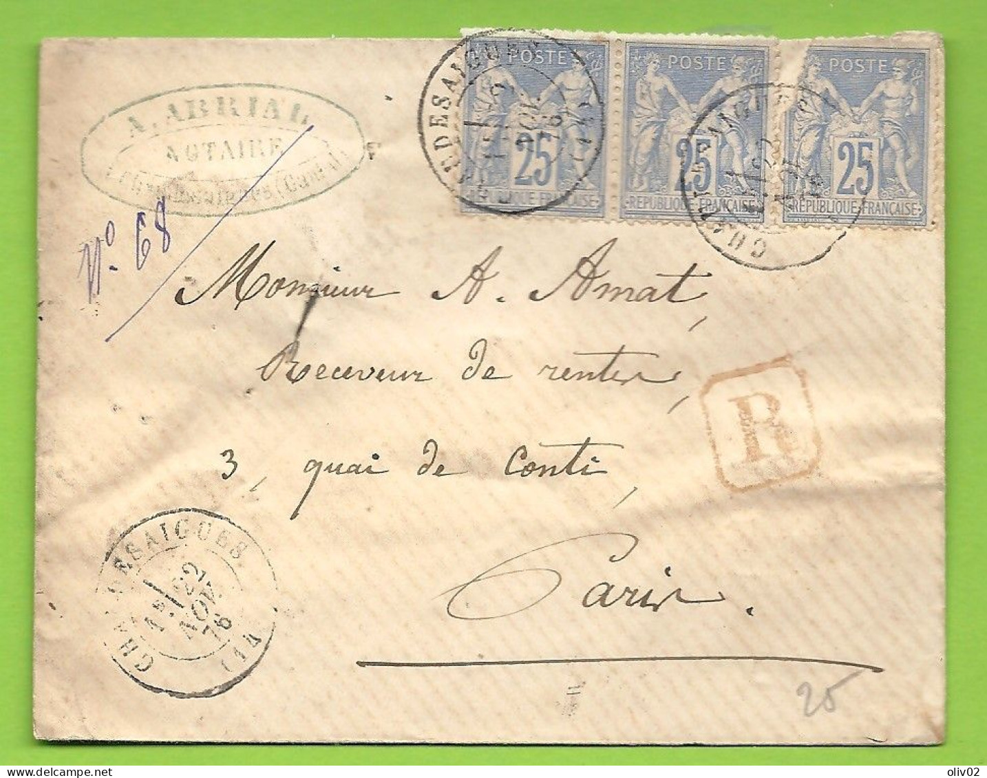 Cantal - Chaudesaigues Pour Paris. Recommandé De 1876 - 1877-1920: Semi-Moderne