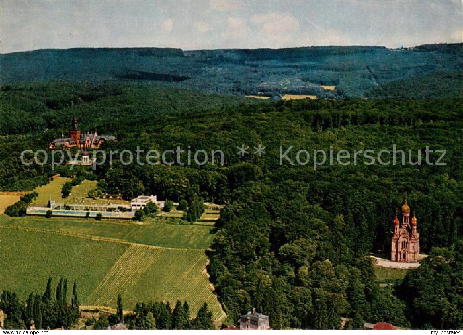 73785214 Wiesbaden Blick Auf Neroberg Opelbad Griech Kapelle Und Berggasthaus Ja - Wiesbaden