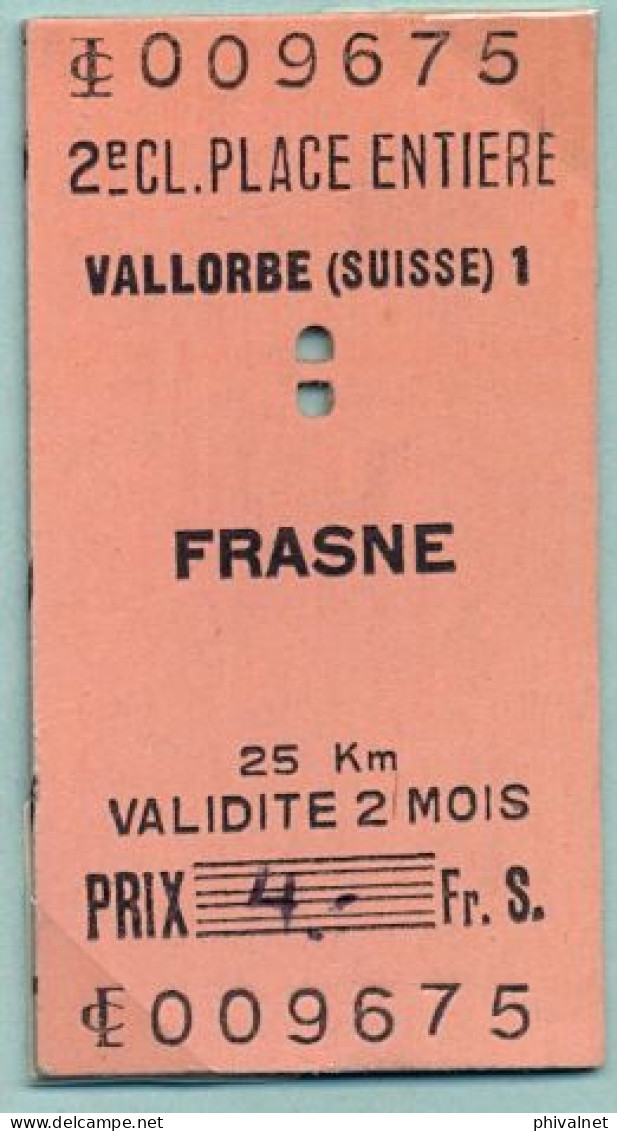 VALLORBE - FRASNE , TICKET DE FERROCARRIL , TREN , TRAIN , RAILWAYS - Europa