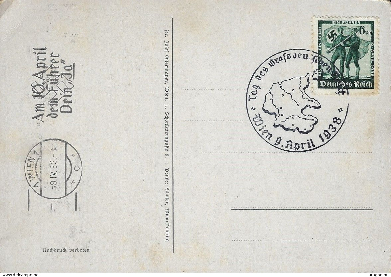 Europa - Deutschland-Drittes Reich - Postkarte  -    1938  -  Druck  Schlöler , Wien - Döbling - Weltkrieg 1939-45