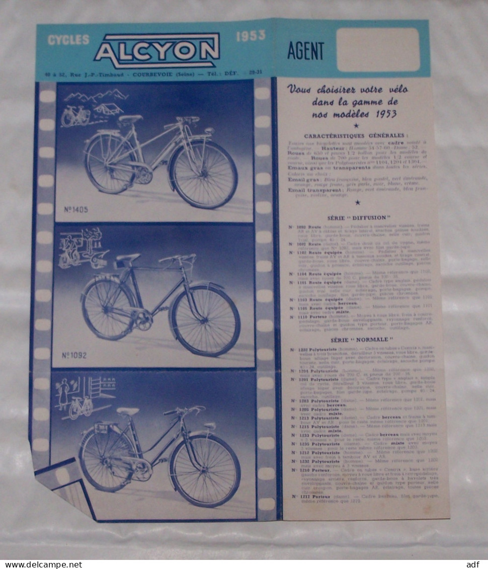 DEPLIANT PUB PUBLICITAIRE VELO VELOS CYCLES ALCYON DIFFUSION, NORMALE, LUXE, SUPER LUXE, COURSE, ENFANTS, 1953 - Autres & Non Classés