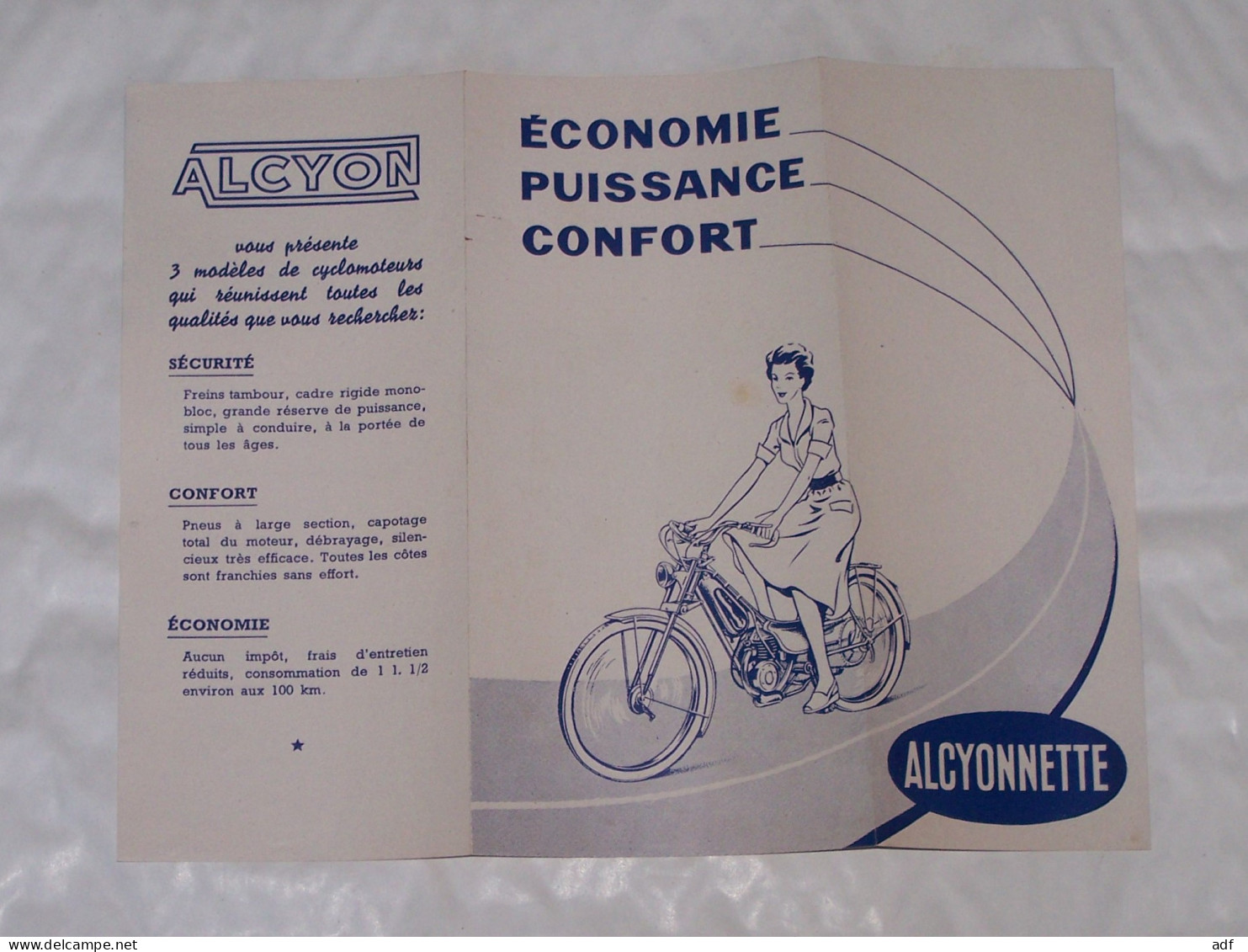 DEPLIANT PUB PUBLICITAIRE CYCLOMOTEUR CYCLO MOTEUR ALCYONNETTE TYPE NORMAL, LUXE, GRAND LUXE, ALCYON - Motor Bikes