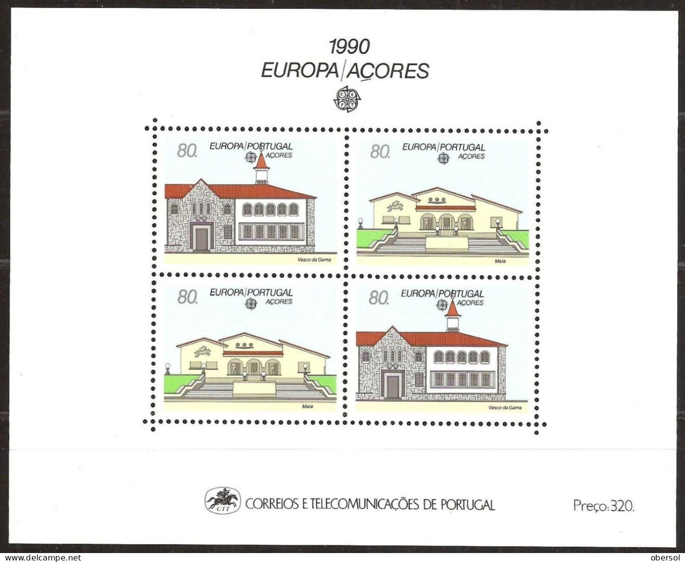 Portugal, Açores 1990, Block MNH Architecture Europa CEPT - Unused Stamps