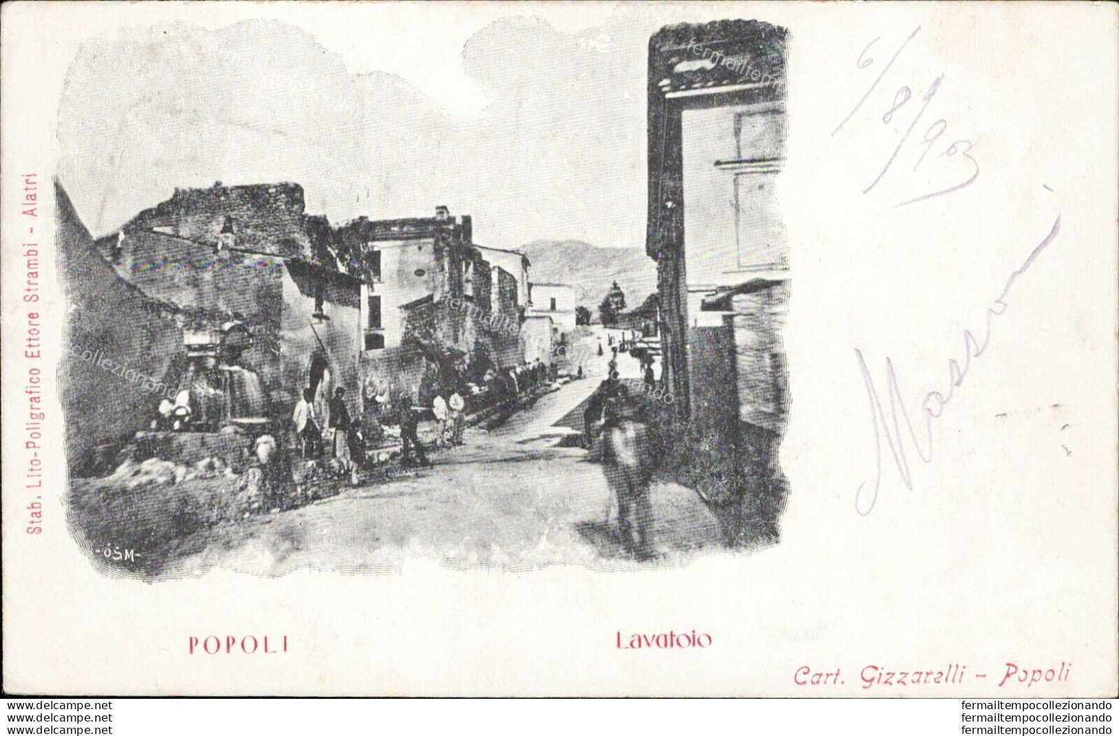 Ah548 Cartolina Popoli Lavatoio 1903 Bella! Provincia Di Pescara - Pescara