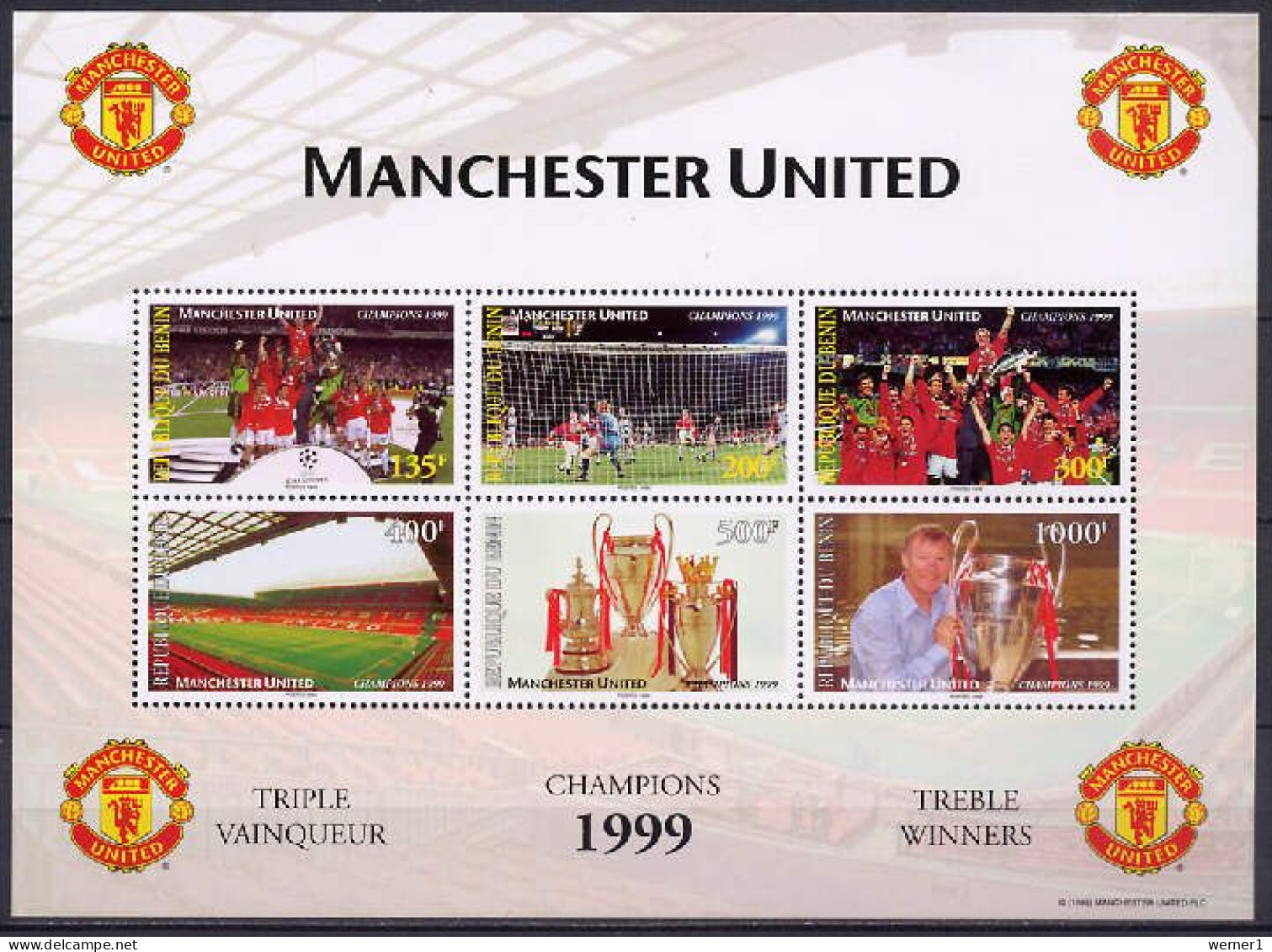 Benin 1999 Football Soccer, Manchester United Sheetlet MNH - Beroemde Teams