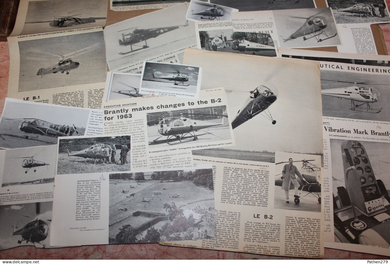 Lot De 30g D'anciennes Coupures De Presse Des Hélicoptères Américains Brantly - Aviación