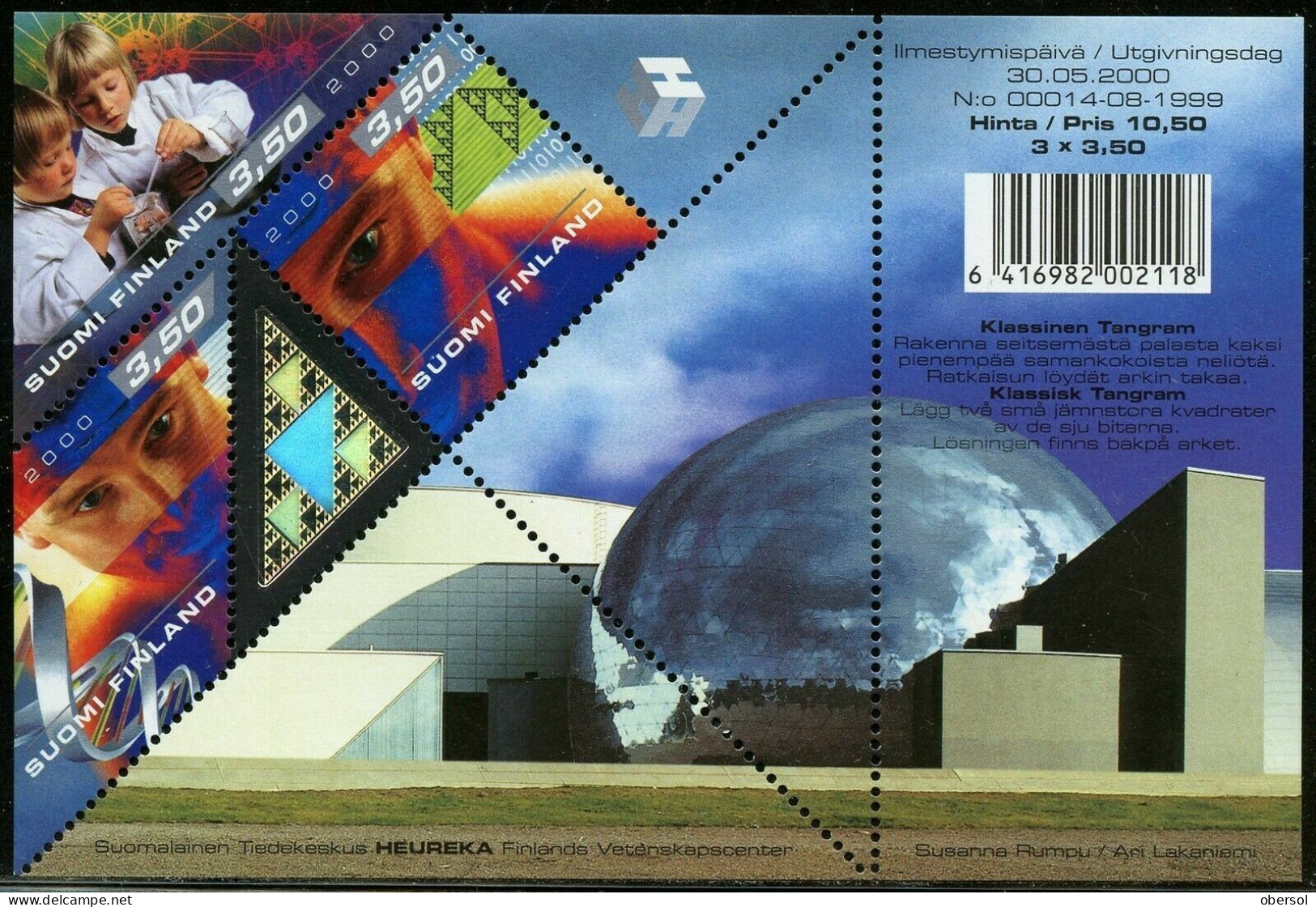 Finland 2000 MILLENNIUM HEUREKA SCIENCE CENTER Unique Hologram MNH - Unused Stamps