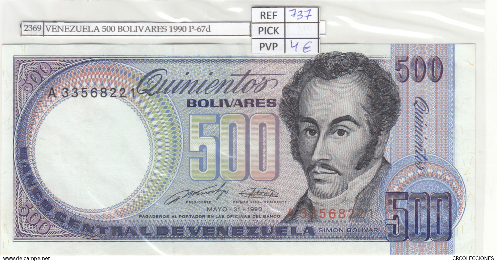 BILLETE VENEZUELA 500 BOLIVARES 1990 P-67d - Andere - Amerika