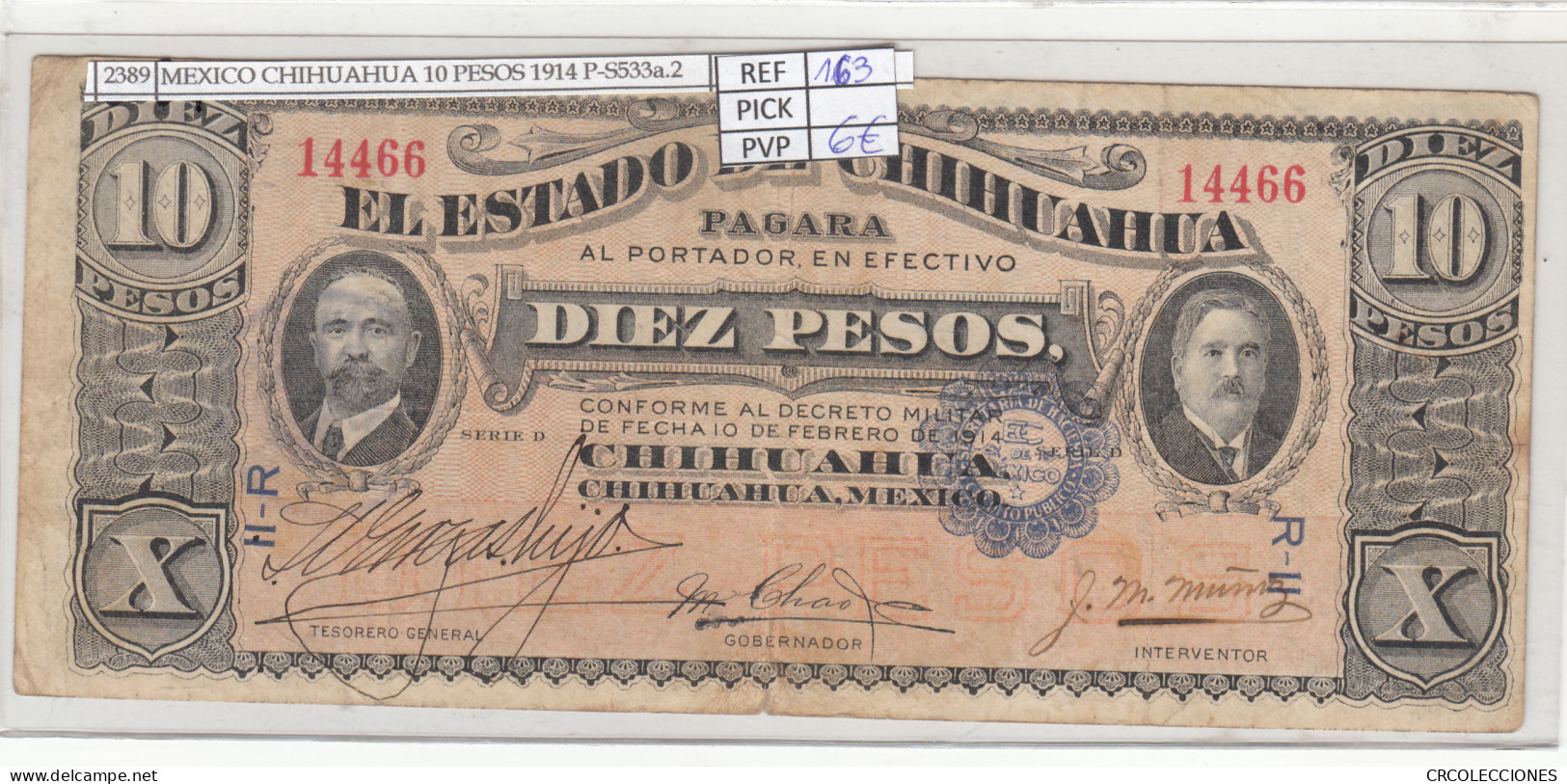 BILLETE MEXICO CHIHUAHUA 10 PESOS 1914 P-S533a.2 - Autres - Amérique