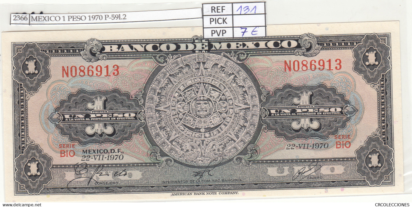 BILLETE MEXICO 1 PESO 1970 P-59l.2 - Autres - Amérique