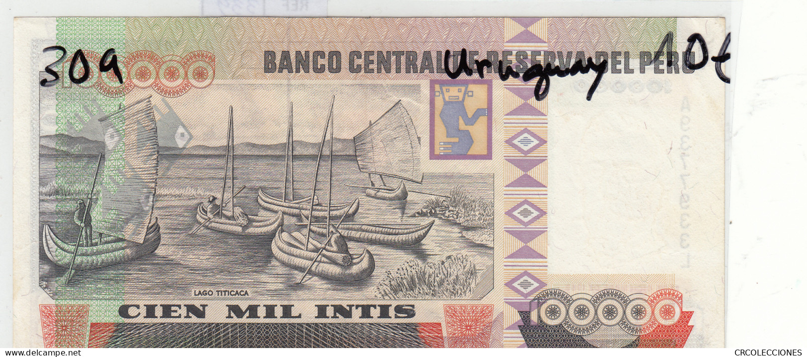 BILLETE PERU 100.000 INTIS 1989 P-145a - Otros – América