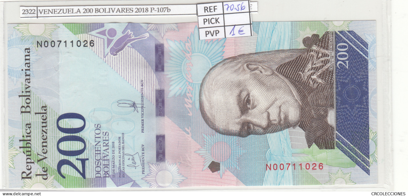 BILLETE VENEZUELA 200 BOLIVARES 2018 P-107b - Otros – América