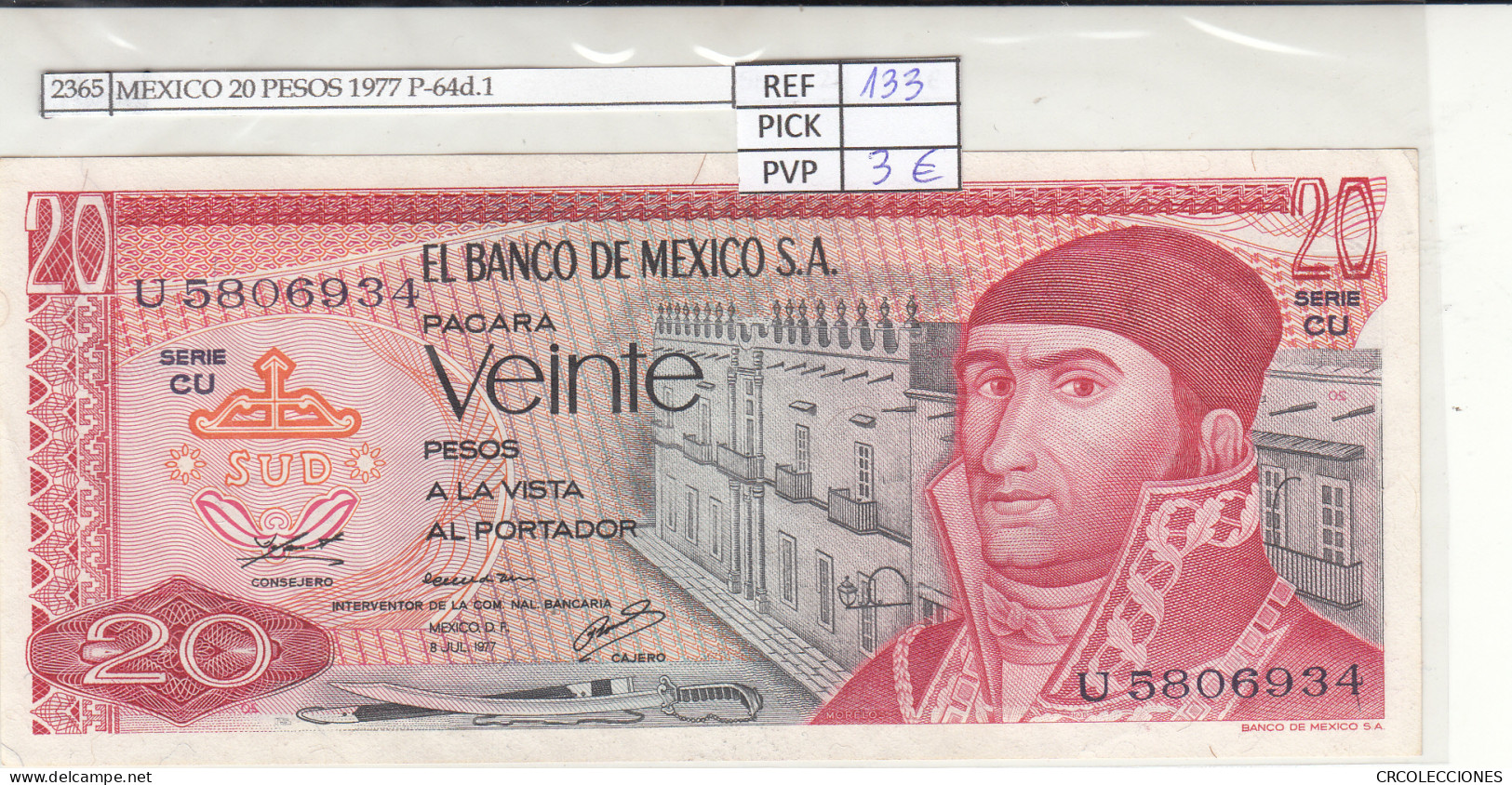 BILLETE MEXICO 20 PESOS 1977 P-64d.1 - Other - America