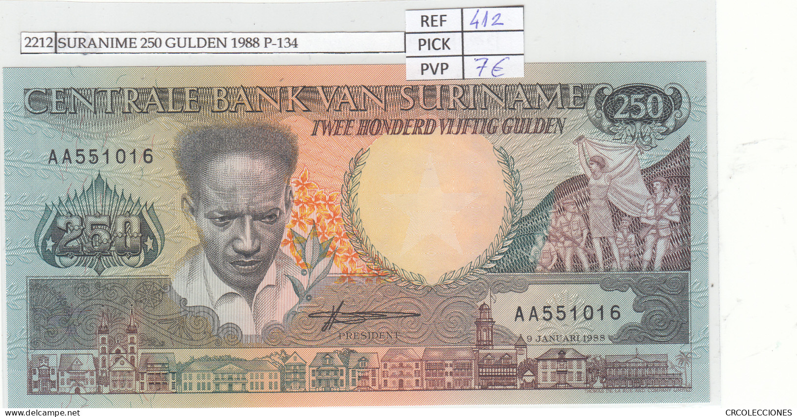 BILLETE SURINAME 250 GULDEN 1988 P-134 - Sonstige – Amerika